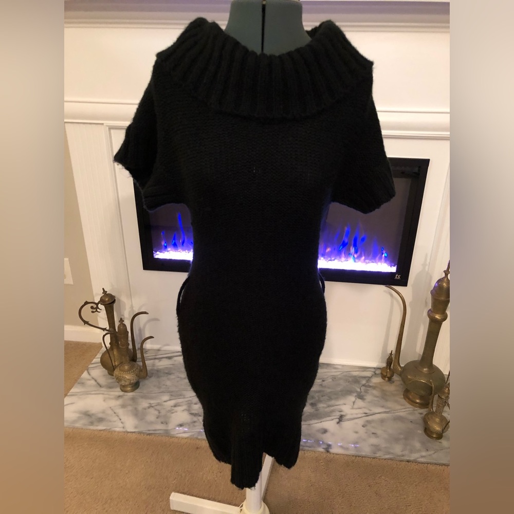 Black Sweater Dress with Cowl Neck- Size S
